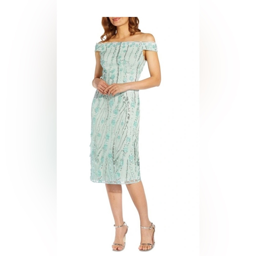 Adrianna Papell
Beaded Off Shoulder Dress Sea Glass